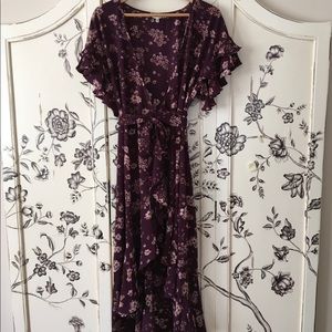 Max Studio Purple Floral Wrap Dress, Large